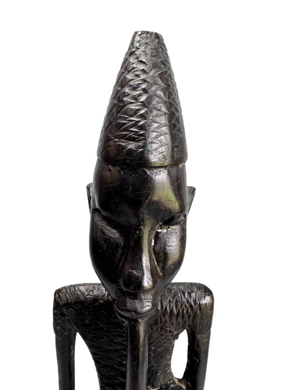 African Tribal Carved Wood Figure Sculpture Flute Player Ebony 15" - Picture 4 of 9